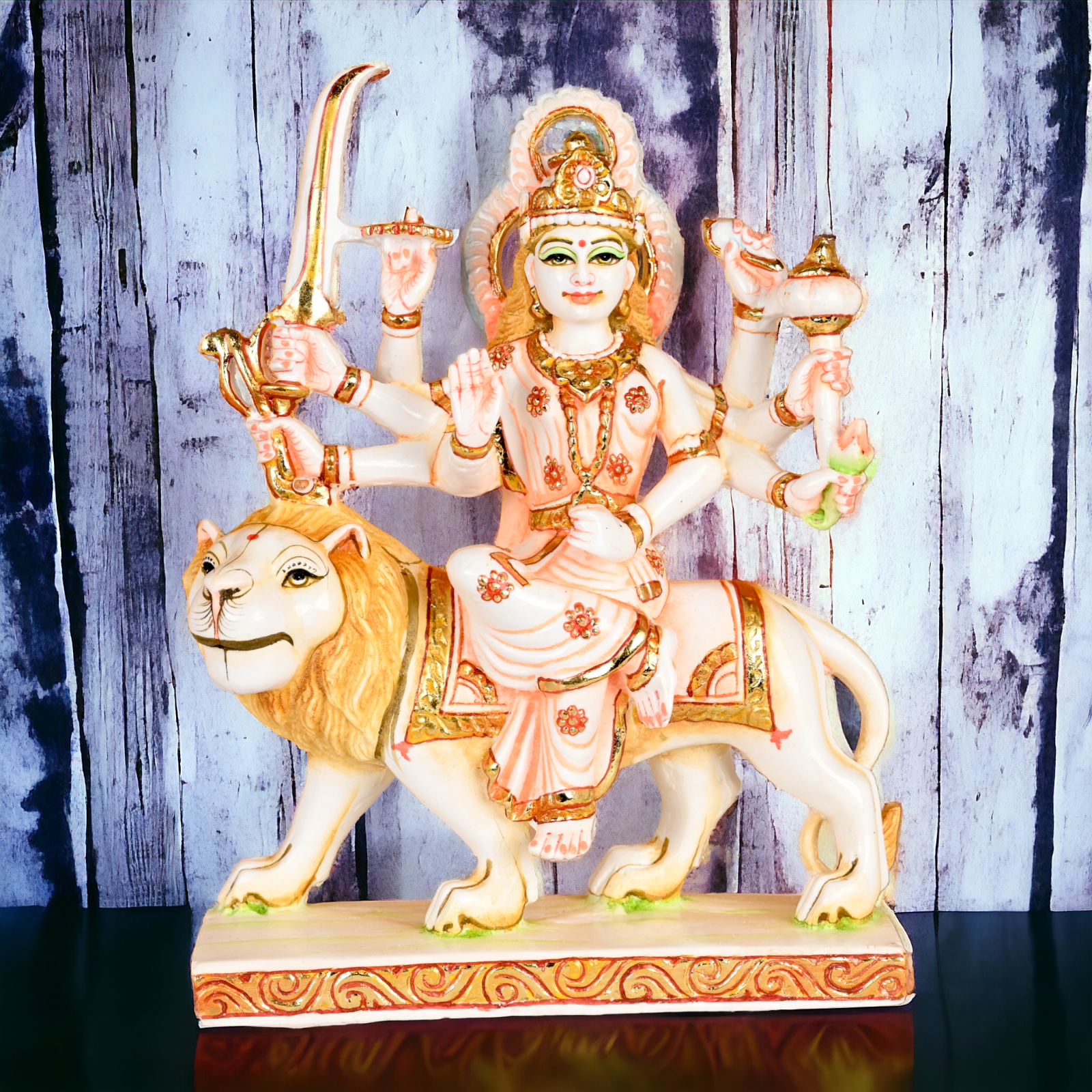 Buy Cultured Marble Goddess Durga Sitting on Lion Statue Nikuressence