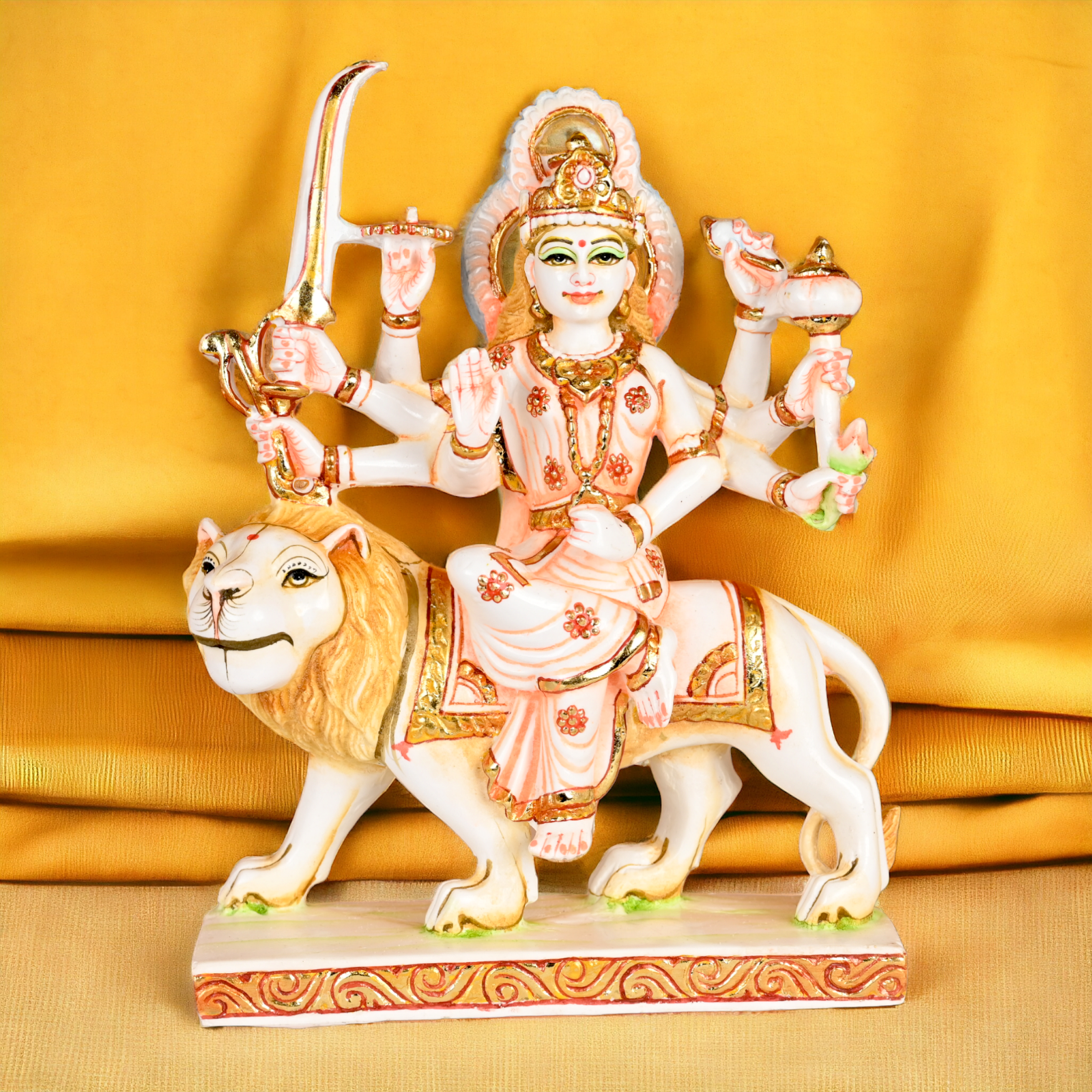 Buy Cultured Marble Goddess Durga Sitting on Lion Statue Nikuressence