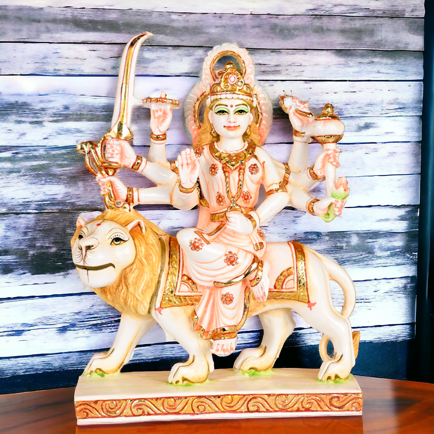 Buy Cultured Marble Goddess Durga Sitting on Lion Statue Nikuressence
