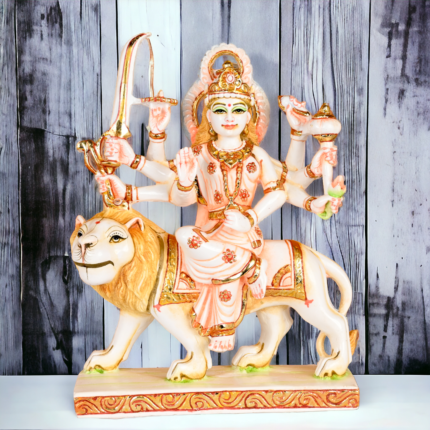 Buy Cultured Marble Goddess Durga Sitting on Lion Statue Nikuressence