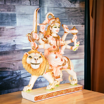 Buy Cultured Marble Goddess Durga Sitting on Lion Statue Nikuressence