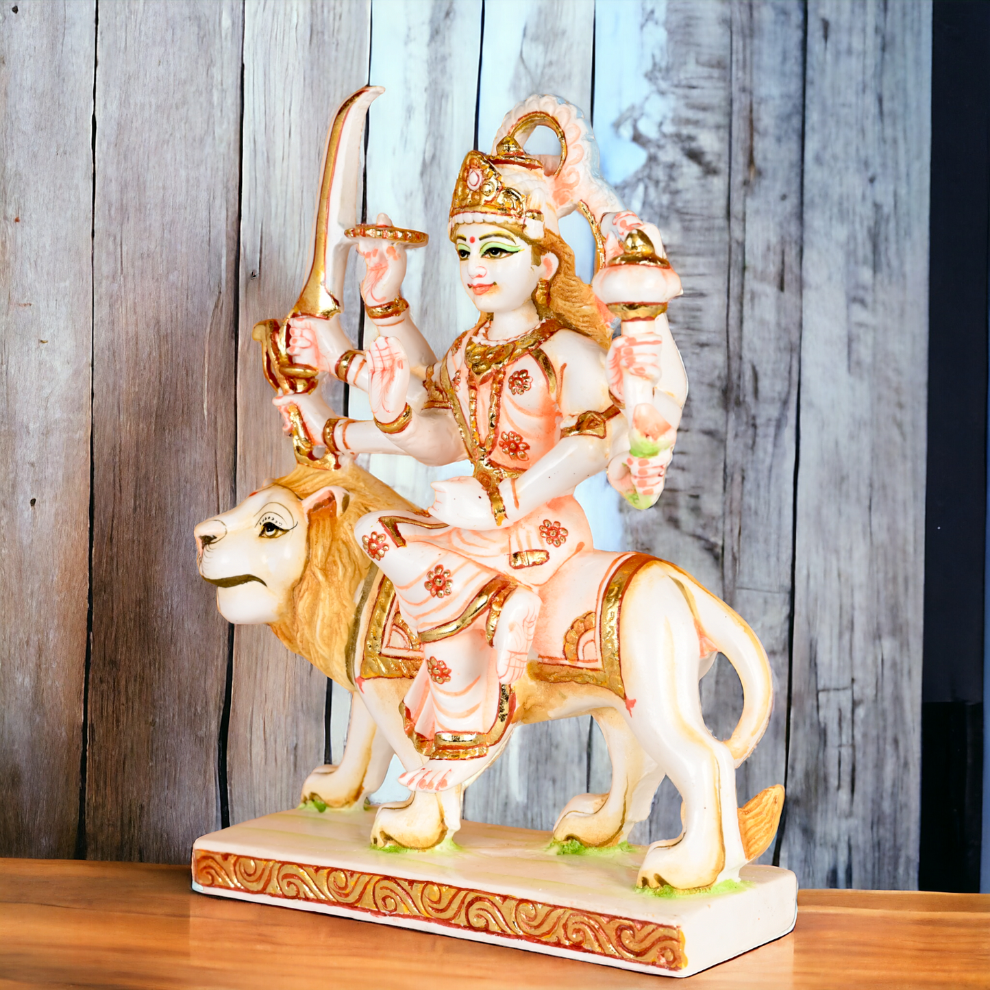 Buy Cultured Marble Goddess Durga Sitting on Lion Statue Nikuressence