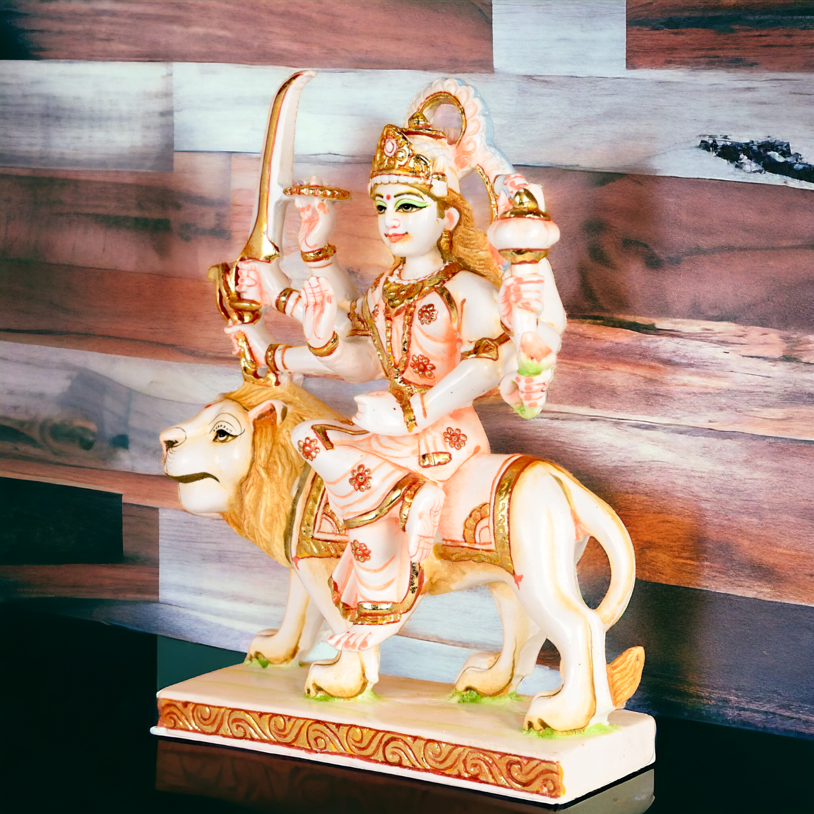 Buy Cultured Marble Goddess Durga Sitting on Lion Statue Nikuressence