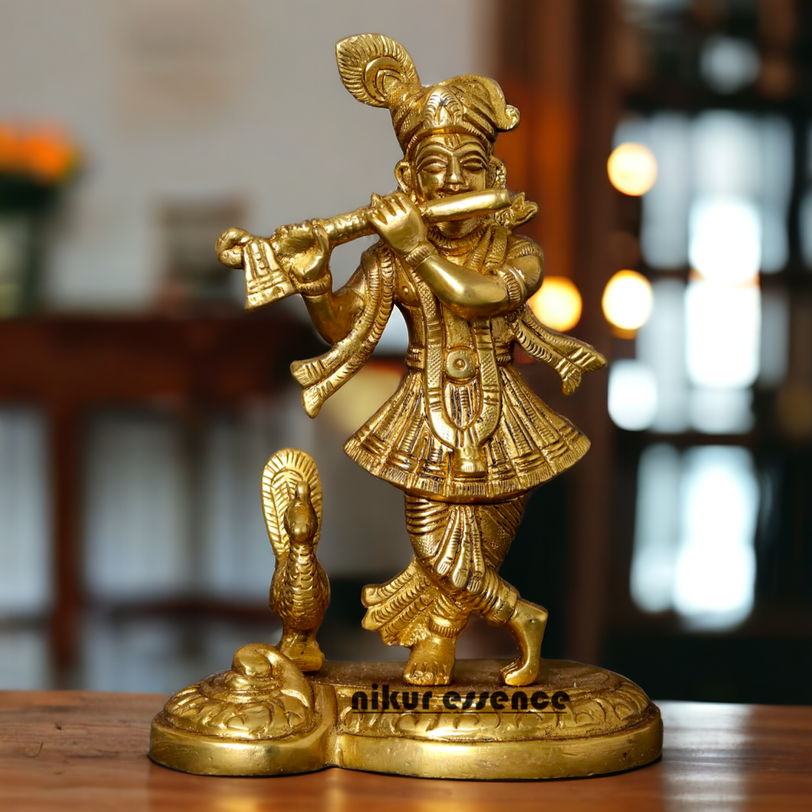 Pure Brass Krishna Gopal with peacock idol - 6 Inches Nikuressence
