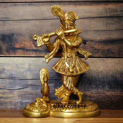 Pure Brass Krishna Gopal with peacock idol - 6 Inches Nikuressence