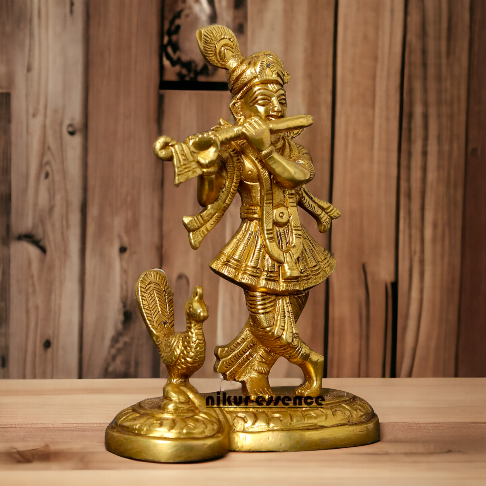 Pure Brass Krishna Gopal with peacock idol - 6 Inches Nikuressence