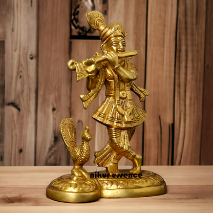 Pure Brass Krishna Gopal with peacock idol - 6 Inches Nikuressence