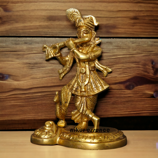 Pure Brass Krishna Gopal with peacock idol - 6 Inches Nikuressence