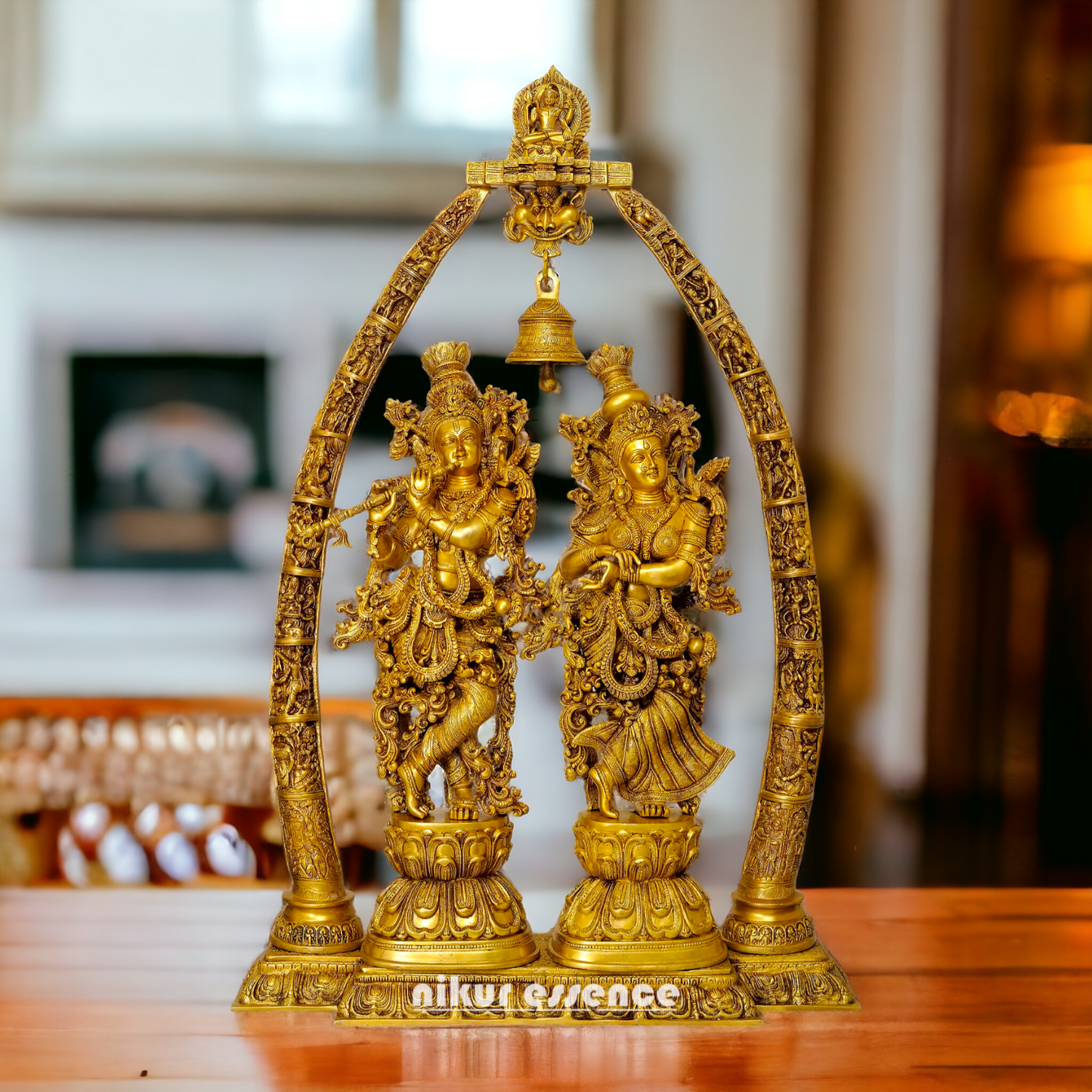 Shop Radha Krishna with Bell Solid Brass idol - 45 Inches Nikuressence