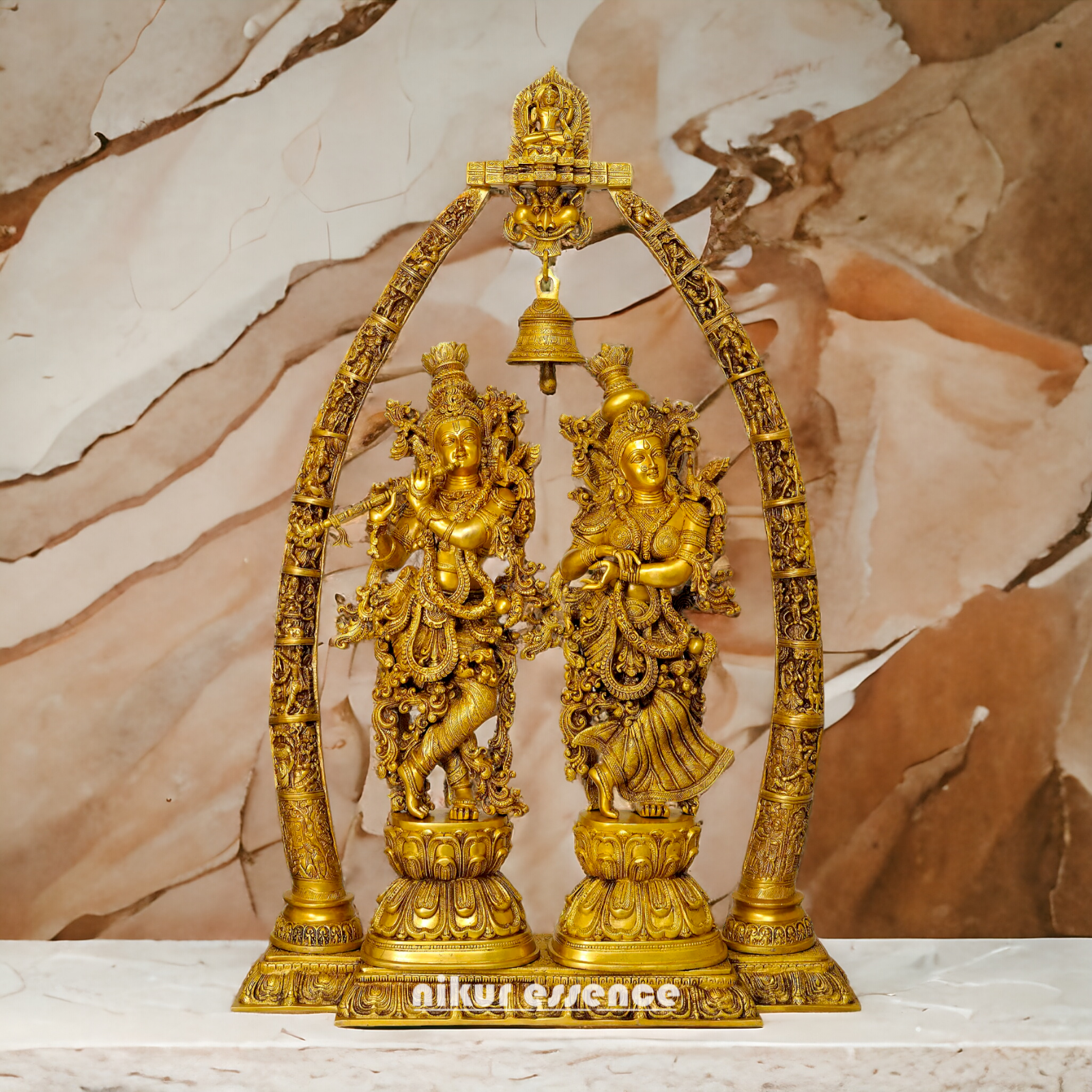 Shop Radha Krishna with Bell Solid Brass idol - 45 Inches Nikuressence