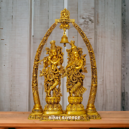 Shop Radha Krishna with Bell Solid Brass idol - 45 Inches Nikuressence