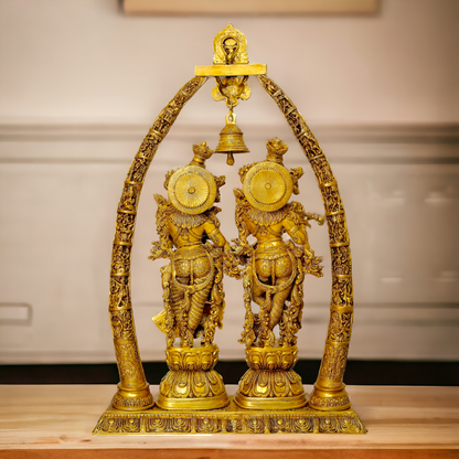 Shop Radha Krishna with Bell Solid Brass idol - 45 Inches Nikuressence