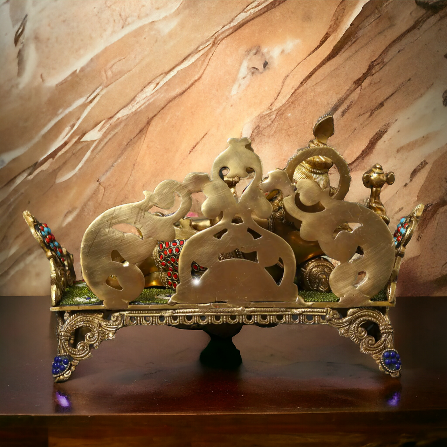 Lord Ganesha Vinayaka Relaxing Brass with Stone Work idol - 14 Inches Nikuressence