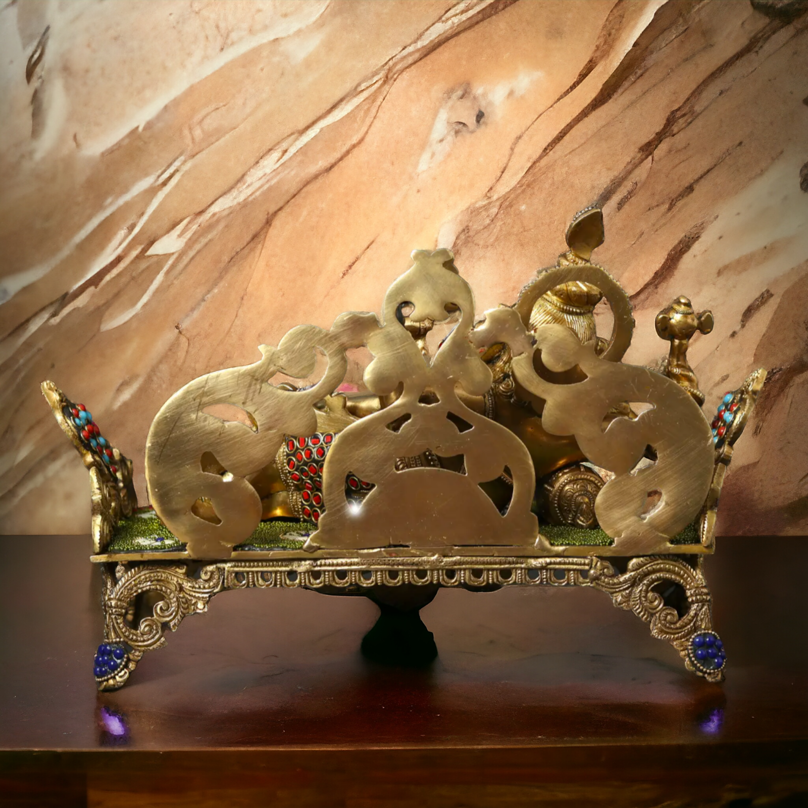 Lord Ganesha Vinayaka Relaxing Brass with Stone Work idol - 14 Inches Nikuressence