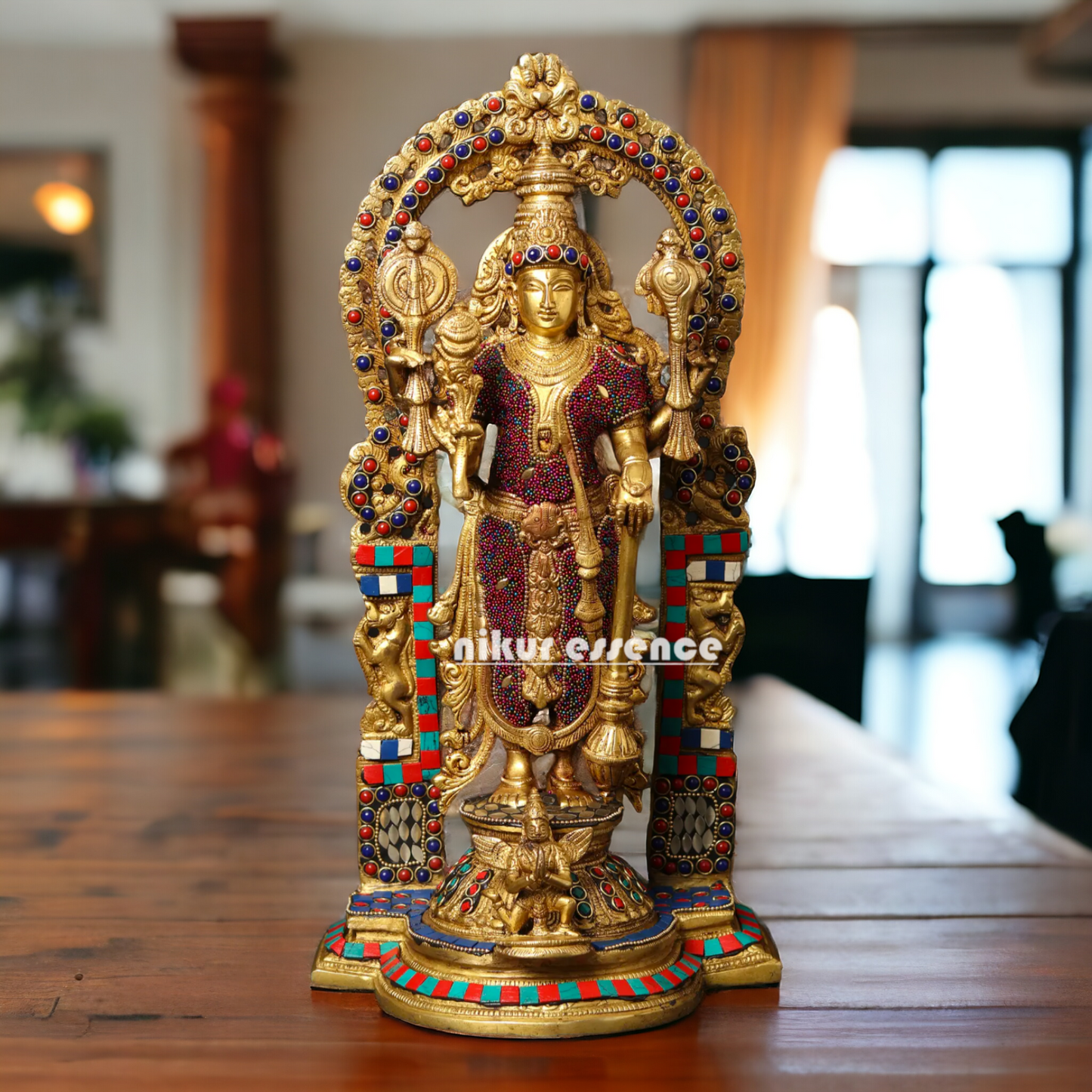 Lord Vishnu standing with Gada Brass with Stone Work idol - 16 Inches Nikuressence