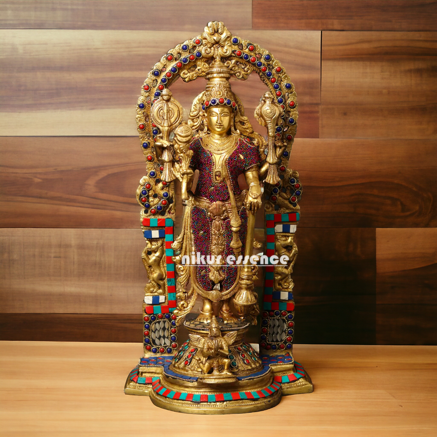 Lord Vishnu standing with Gada Brass with Stone Work idol - 16 Inches Nikuressence