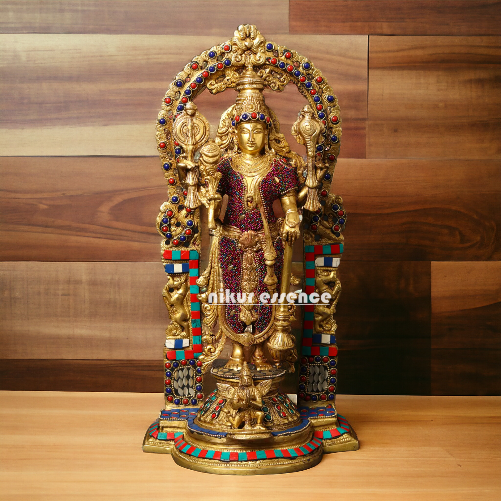 Lord Vishnu standing with Gada Brass with Stone Work idol - 16 Inches Nikuressence