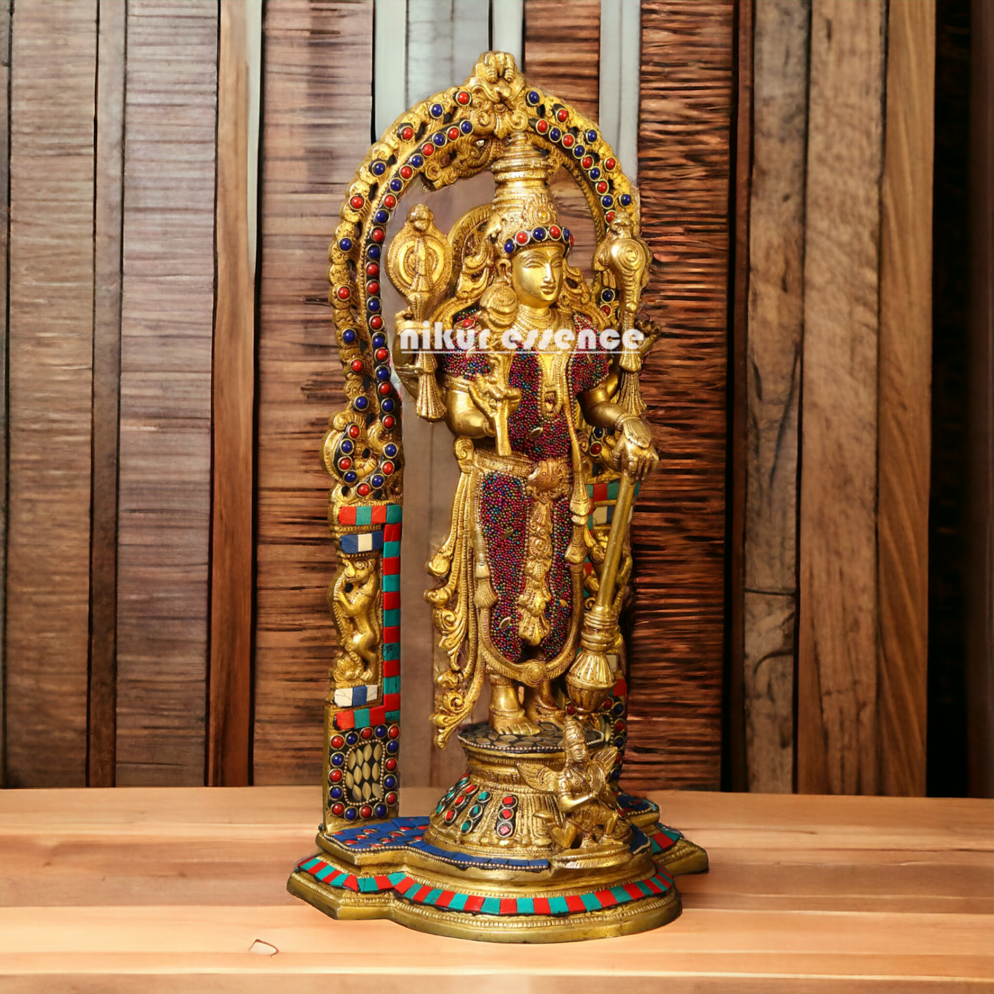 Lord Vishnu standing with Gada Brass with Stone Work idol - 16 Inches Nikuressence