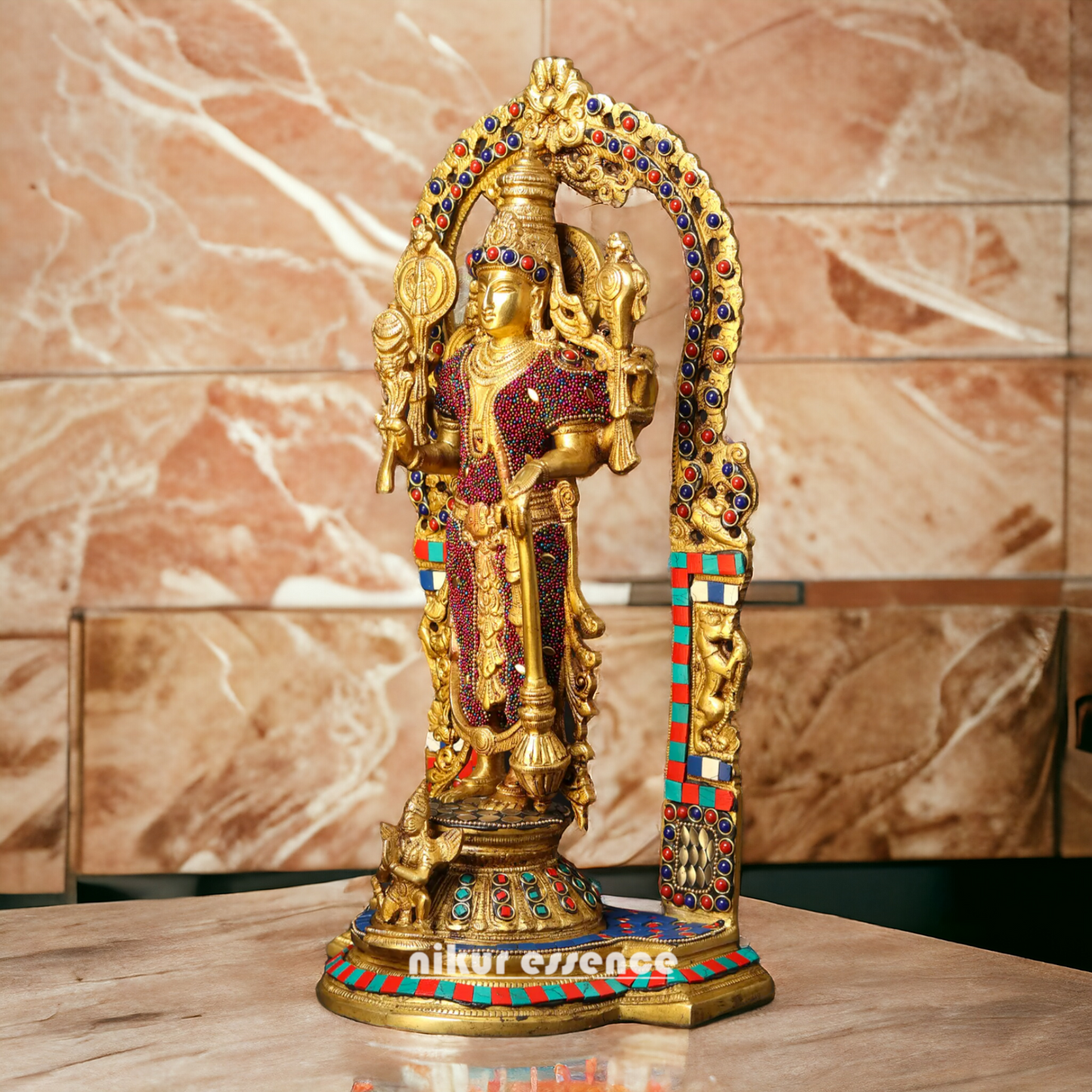 Lord Vishnu standing with Gada Brass with Stone Work idol - 16 Inches Nikuressence