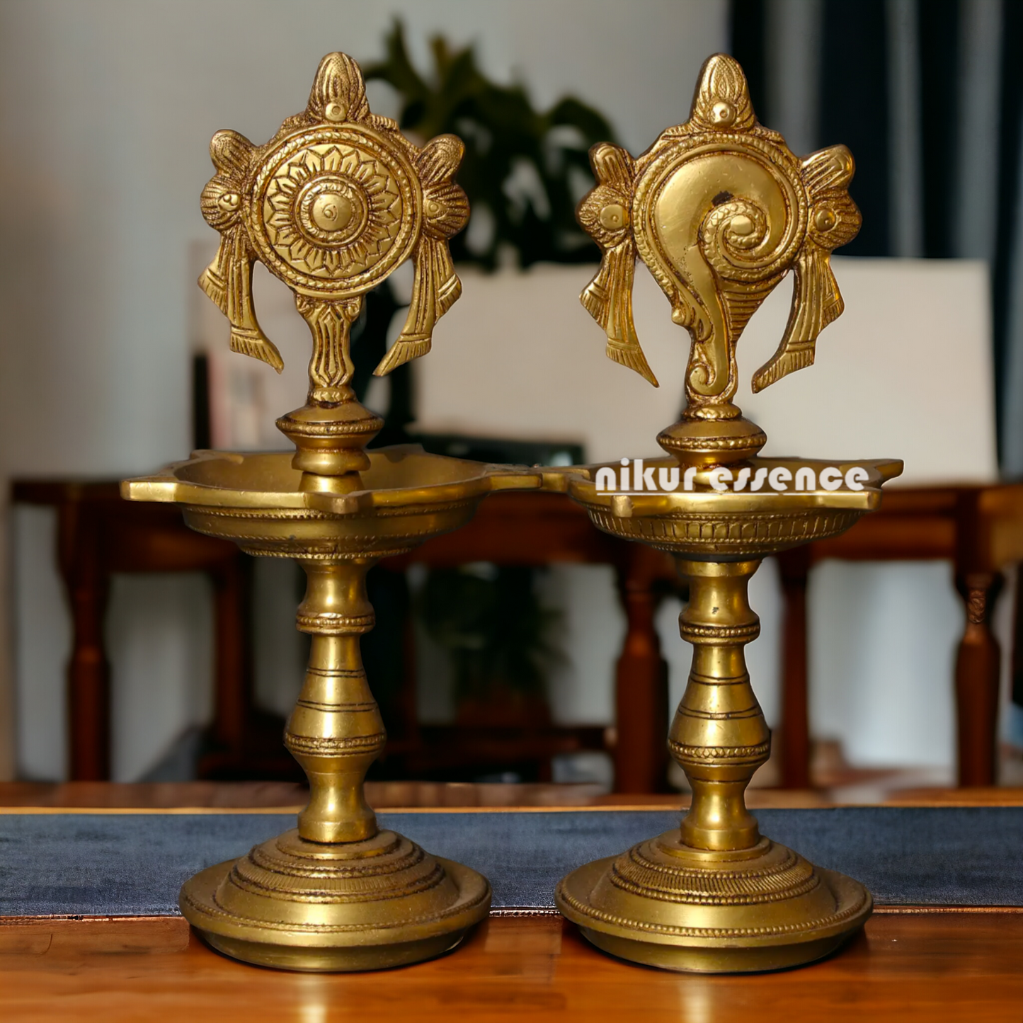 Buy Pair Conch and Chakra Diya Lamp - 8 Inches Nikuressence