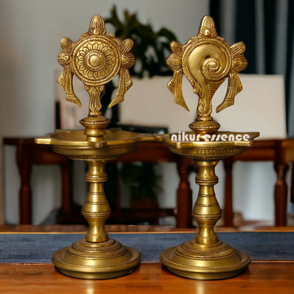 Buy Pair Conch and Chakra Diya Lamp - 8 Inches Nikuressence
