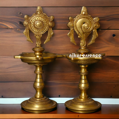 Buy Pair Conch and Chakra Diya Lamp - 8 Inches Nikuressence