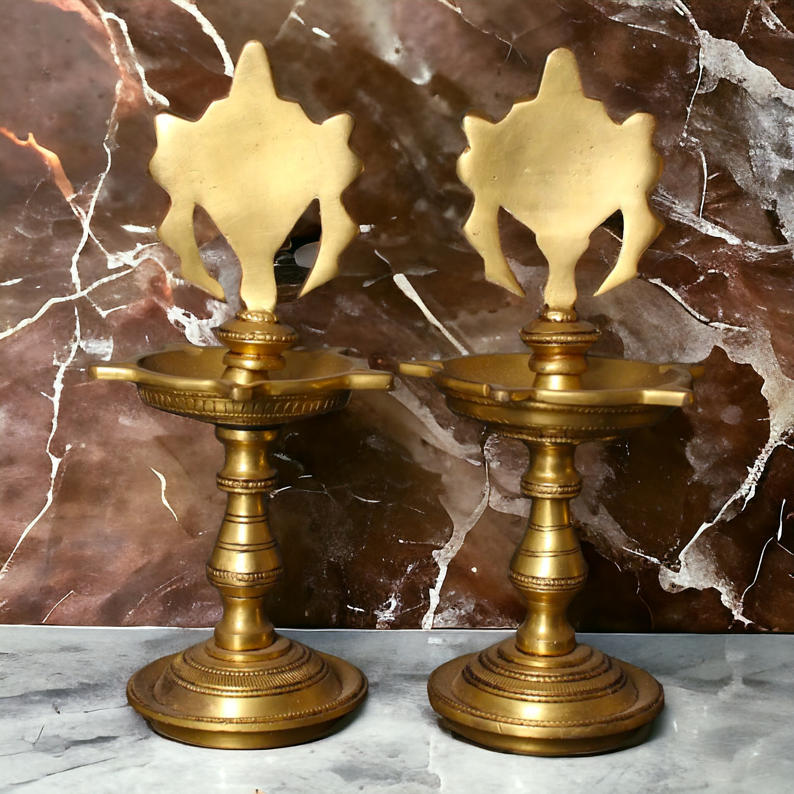 Buy Pair Conch and Chakra Diya Lamp - 8 Inches Nikuressence