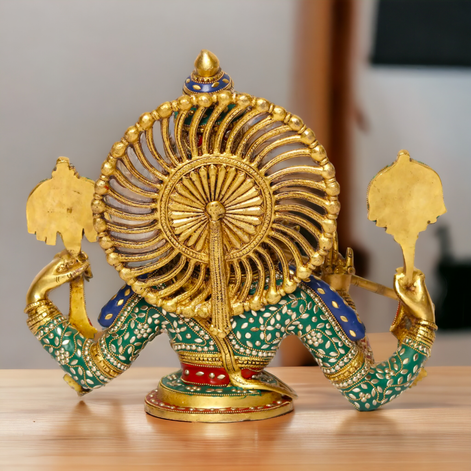 Lord Chaturbhuja Venugopal Krishna with Playing Flute Brass stone work idol - 16 Inches Nikuressence