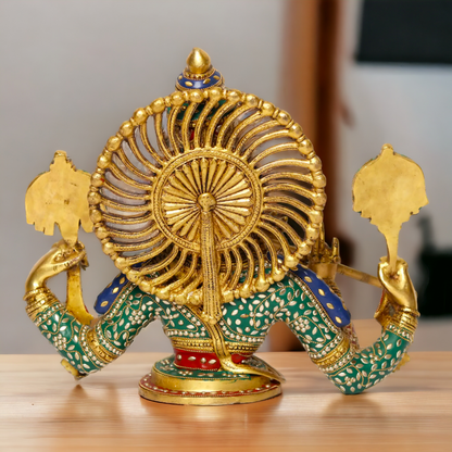 Lord Chaturbhuja Venugopal Krishna with Playing Flute Brass stone work idol - 16 Inches Nikuressence