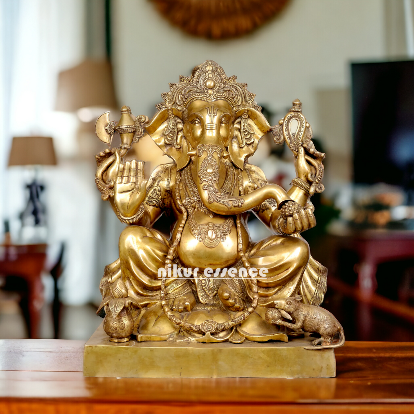 Big Ganesha Vinayaka Sitting Solid Brass statue- 31 Inches Nikuressence
