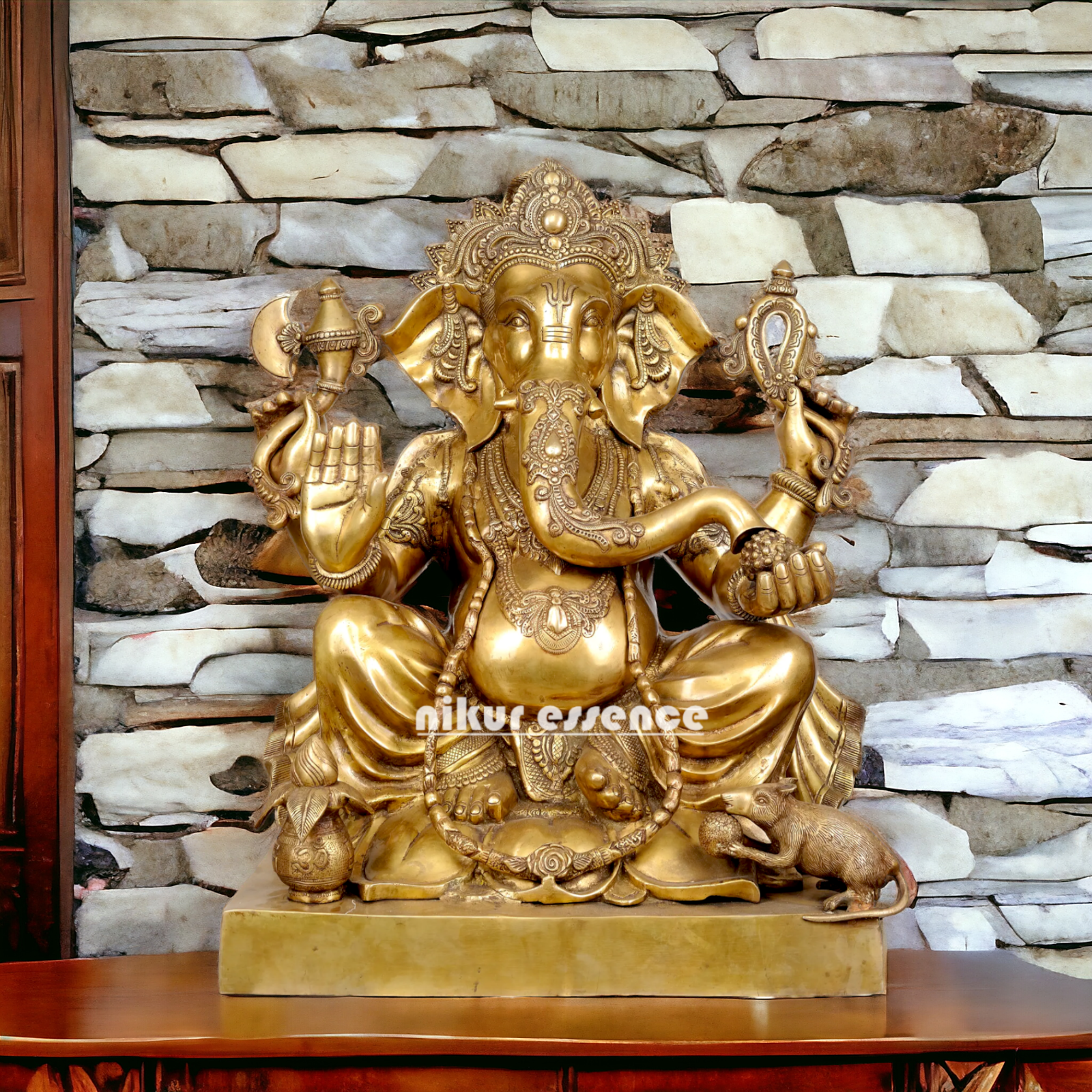 Big Ganesha Vinayaka Sitting Solid Brass statue- 31 Inches Nikuressence