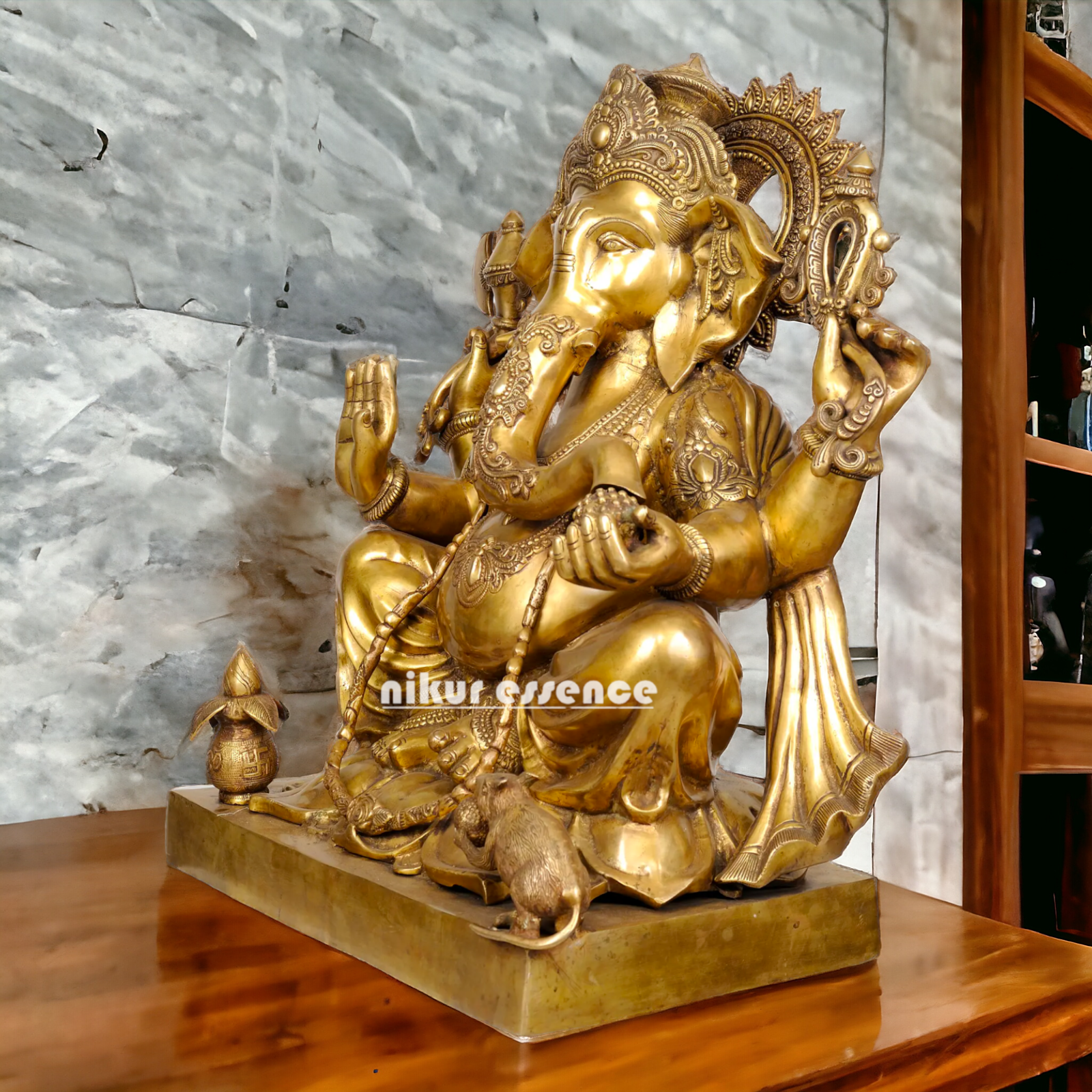 Big Ganesha Vinayaka Sitting Solid Brass statue- 31 Inches Nikuressence