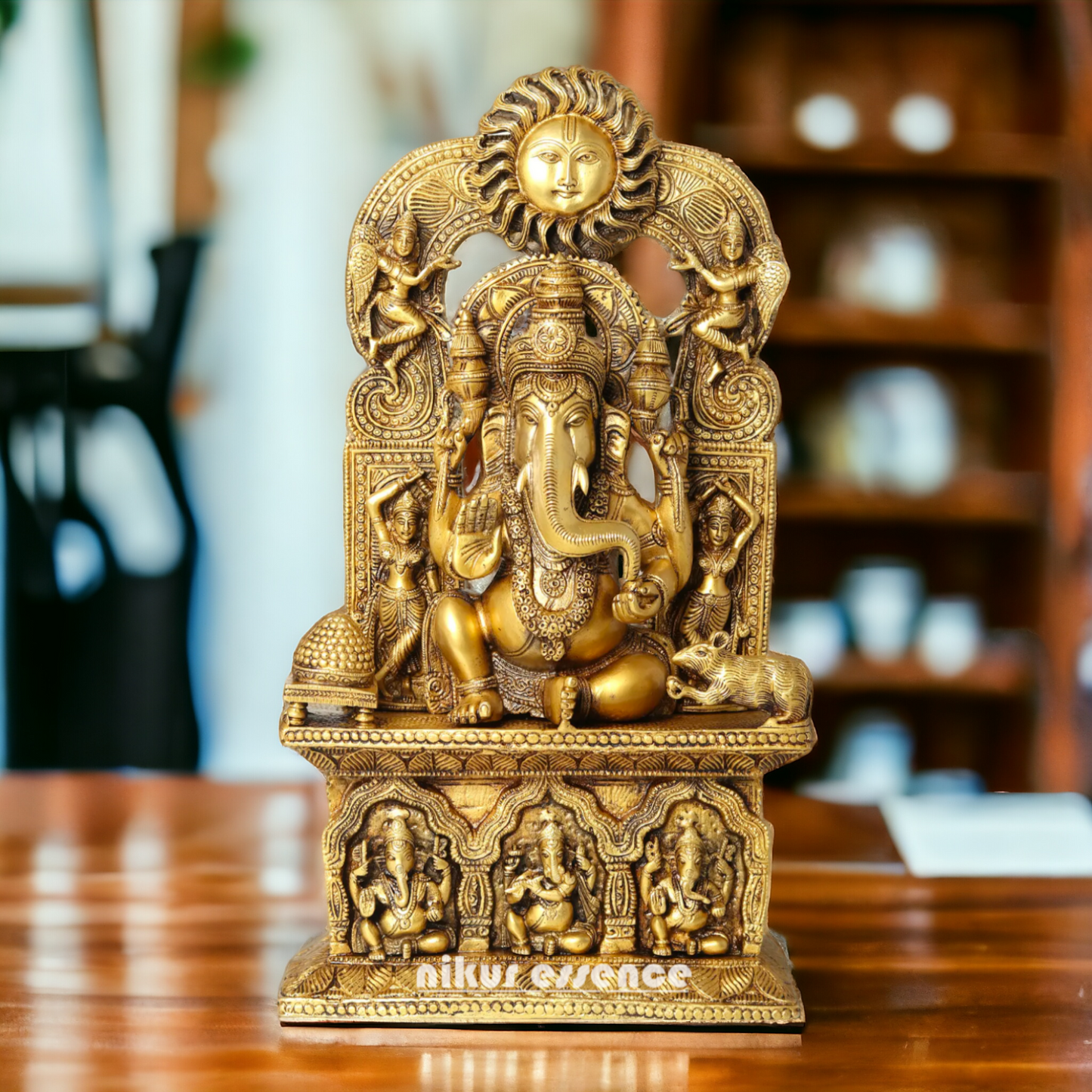 Solid brass Ganesh Sitting With Mouse statue- 20 Inches Nikuressence