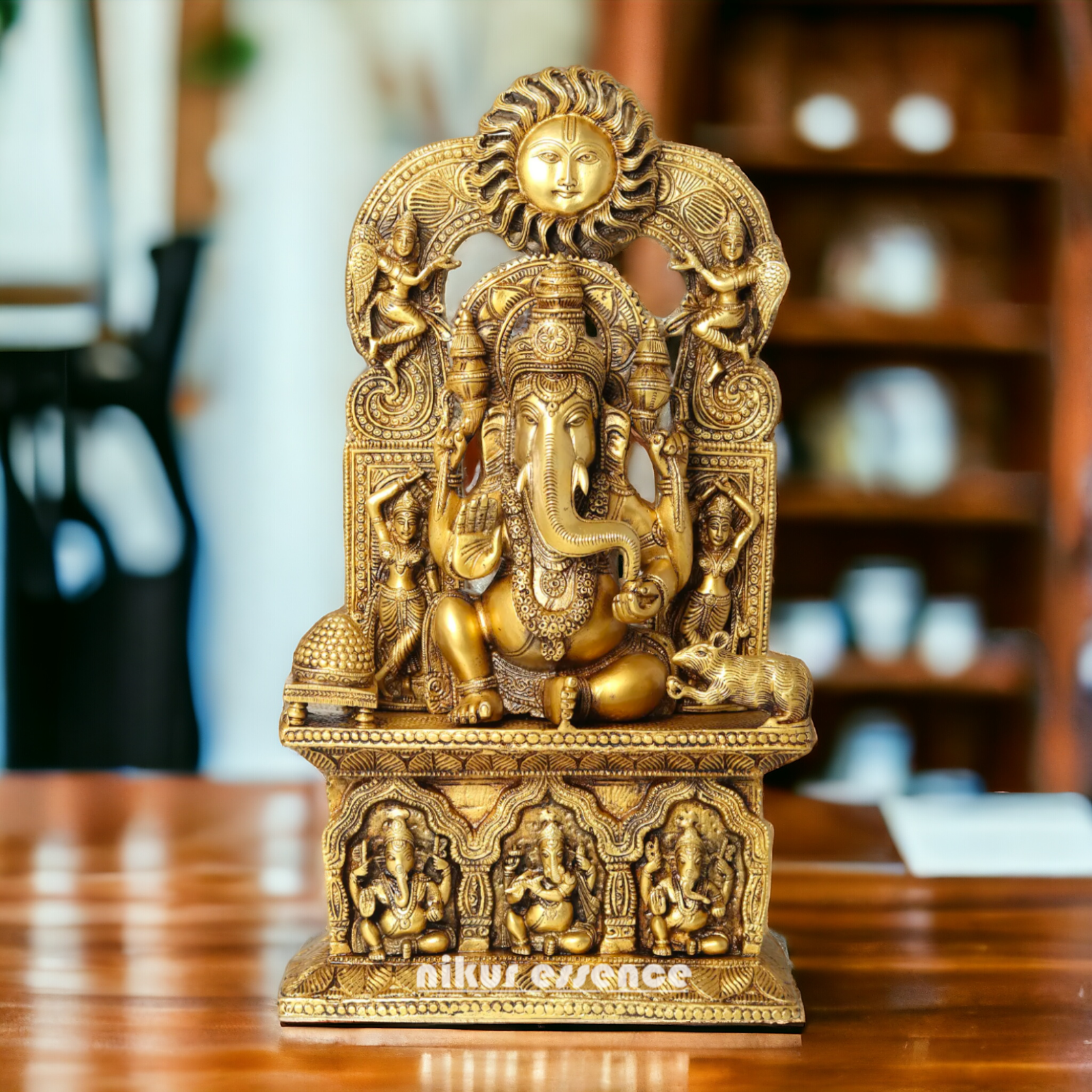 Solid brass Ganesh Sitting With Mouse statue- 20 Inches Nikuressence