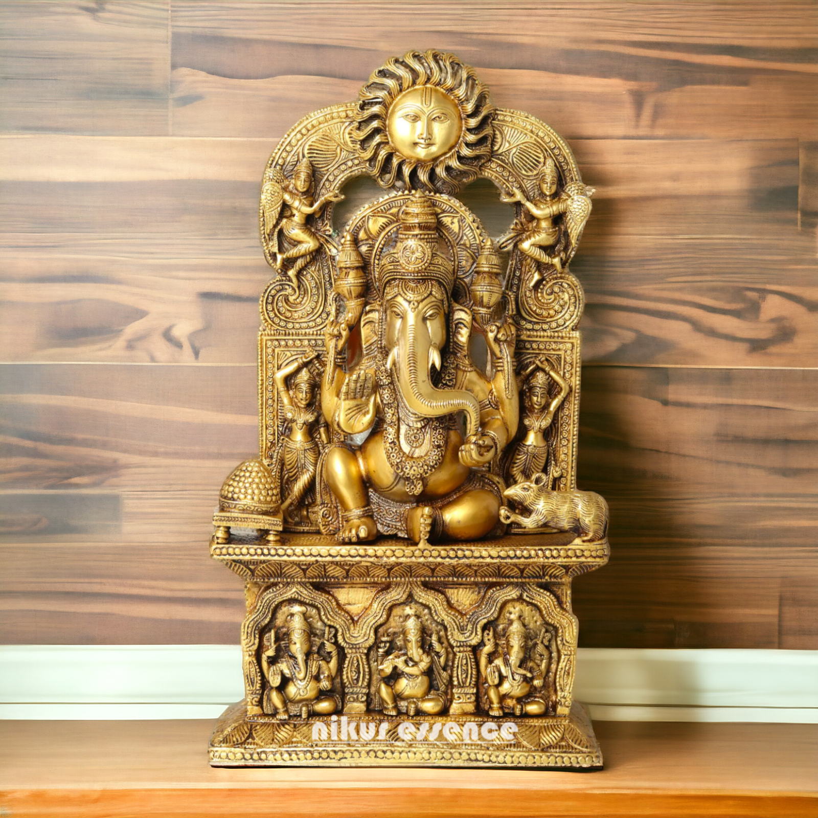 Solid brass Ganesh Sitting With Mouse statue- 20 Inches Nikuressence