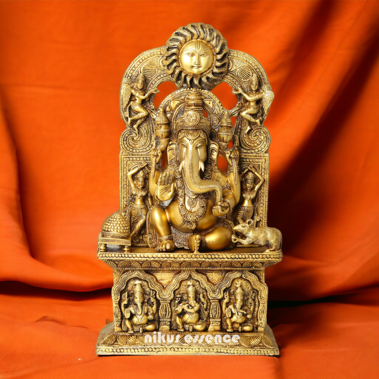 Solid brass Ganesh Sitting With Mouse statue- 20 Inches Nikuressence