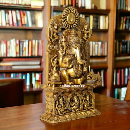 Solid brass Ganesh Sitting With Mouse statue- 20 Inches Nikuressence
