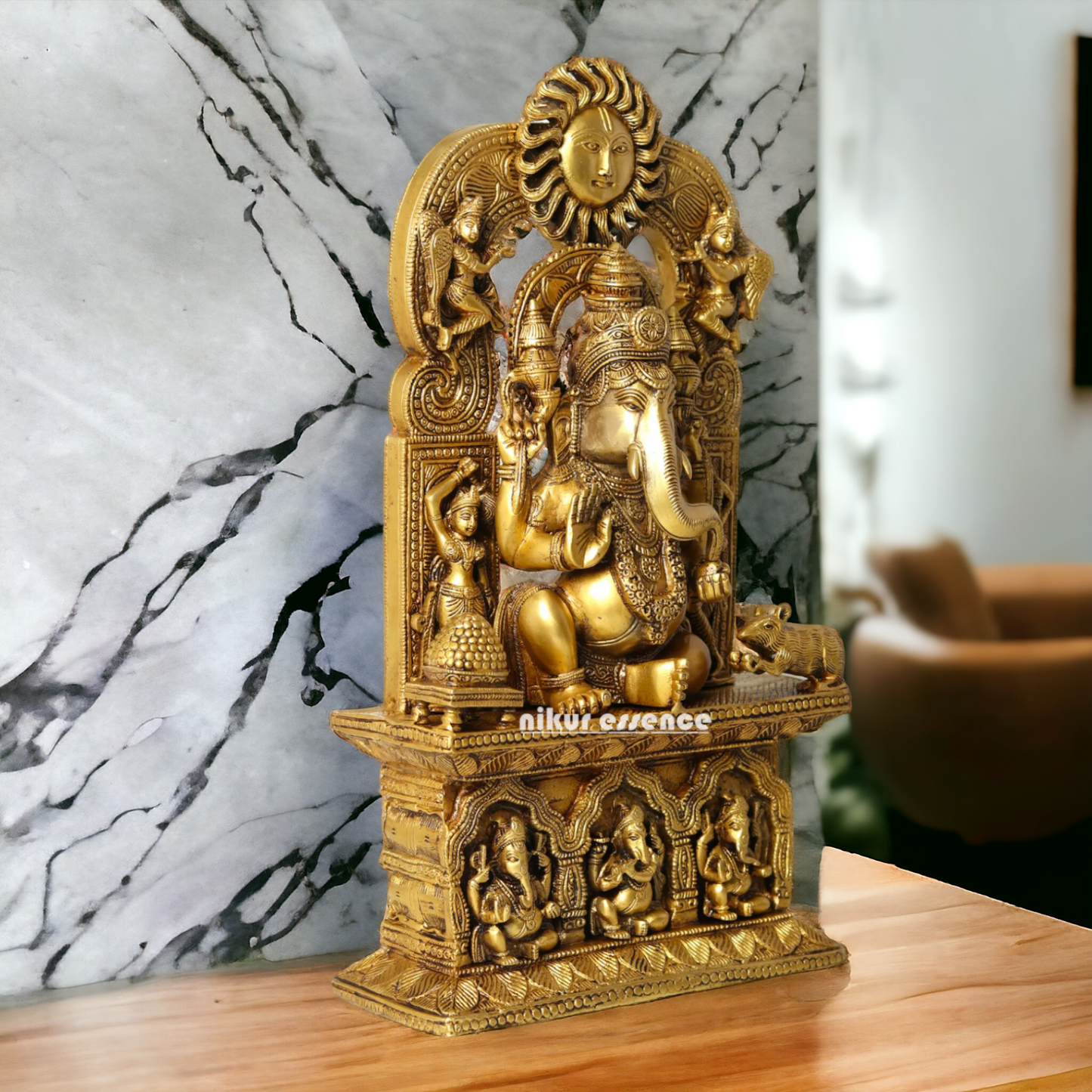 Solid brass Ganesh Sitting With Mouse statue- 20 Inches Nikuressence