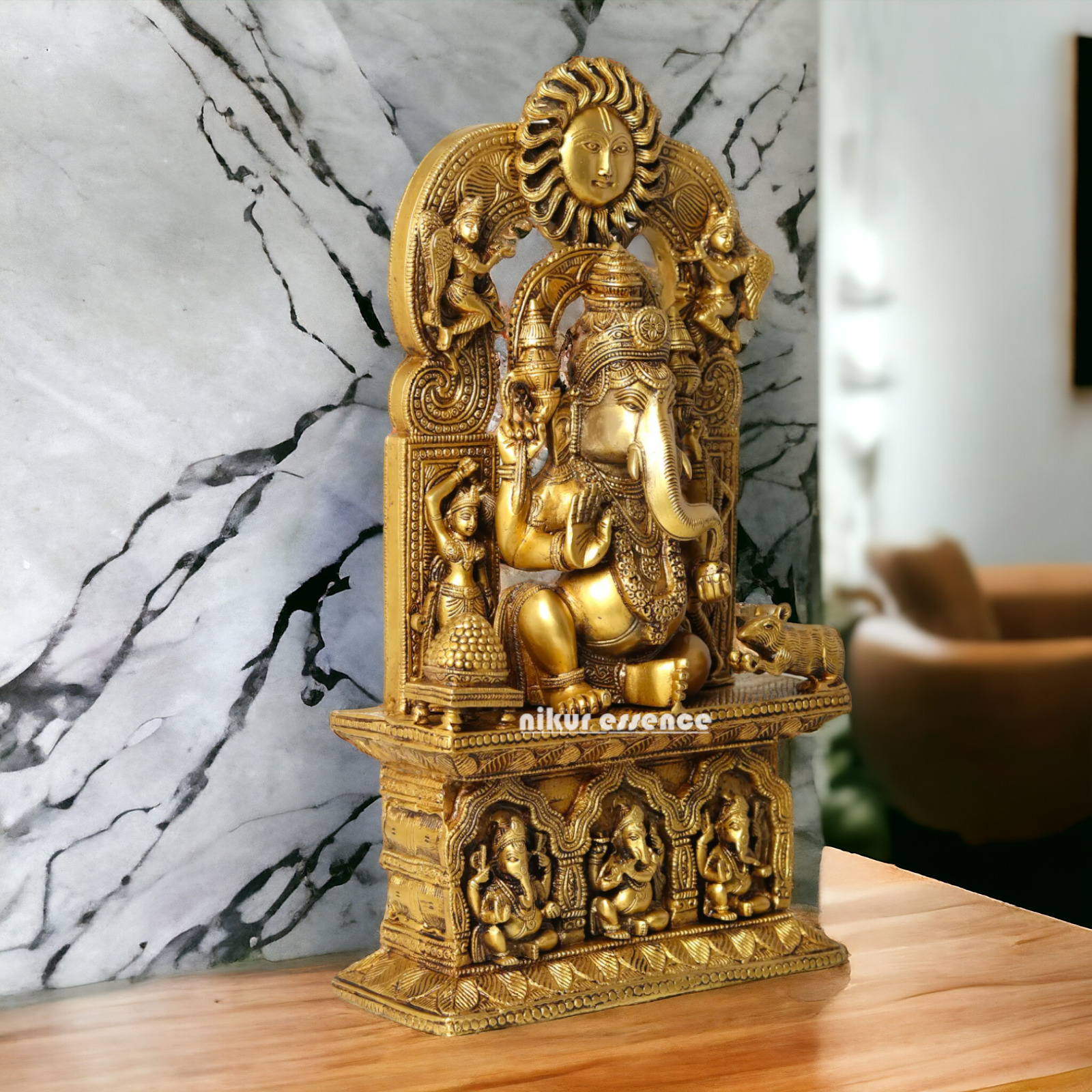Solid brass Ganesh Sitting With Mouse statue- 20 Inches Nikuressence