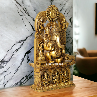 Solid brass Ganesh Sitting With Mouse statue- 20 Inches Nikuressence
