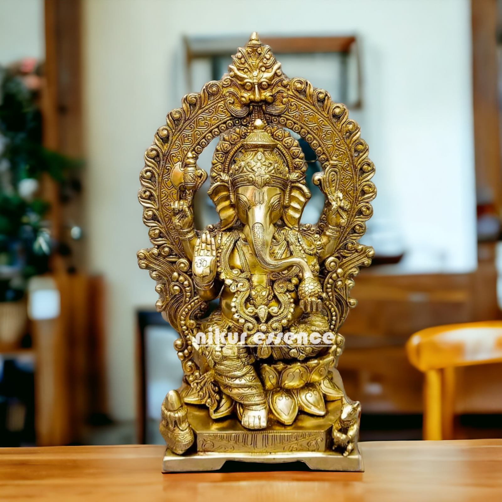 Solid brass Ganesha Sitting on Lotus statue - 18 Inches Nikuressence