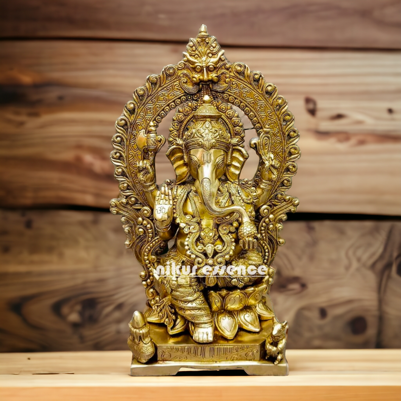 Solid brass Ganesha Sitting on Lotus statue - 18 Inches Nikuressence