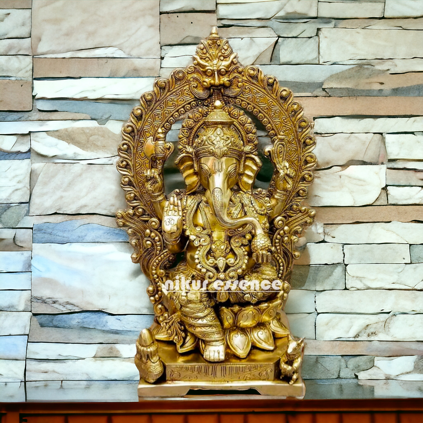 Solid brass Ganesha Sitting on Lotus statue - 18 Inches Nikuressence