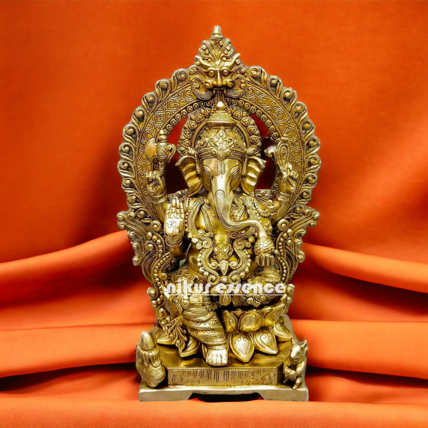 Solid brass Ganesha Sitting on Lotus statue - 18 Inches Nikuressence