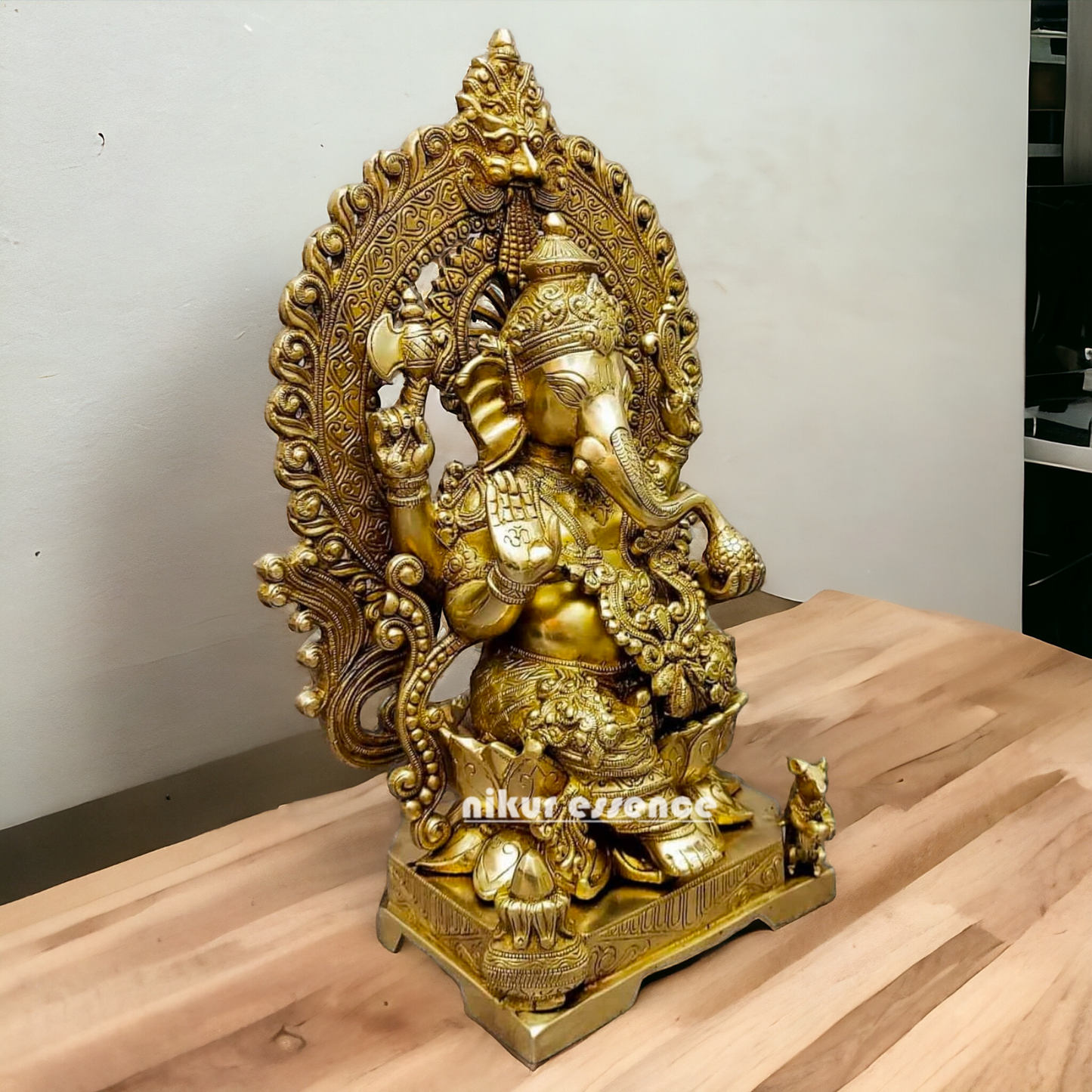 Solid brass Ganesha Sitting on Lotus statue - 18 Inches Nikuressence