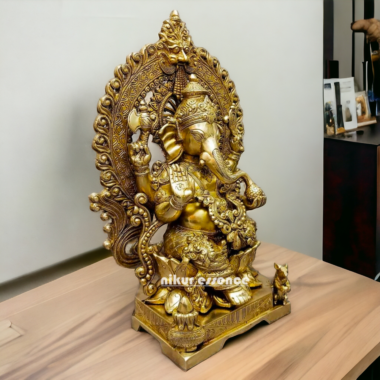 Solid brass Ganesha Sitting on Lotus statue - 18 Inches Nikuressence