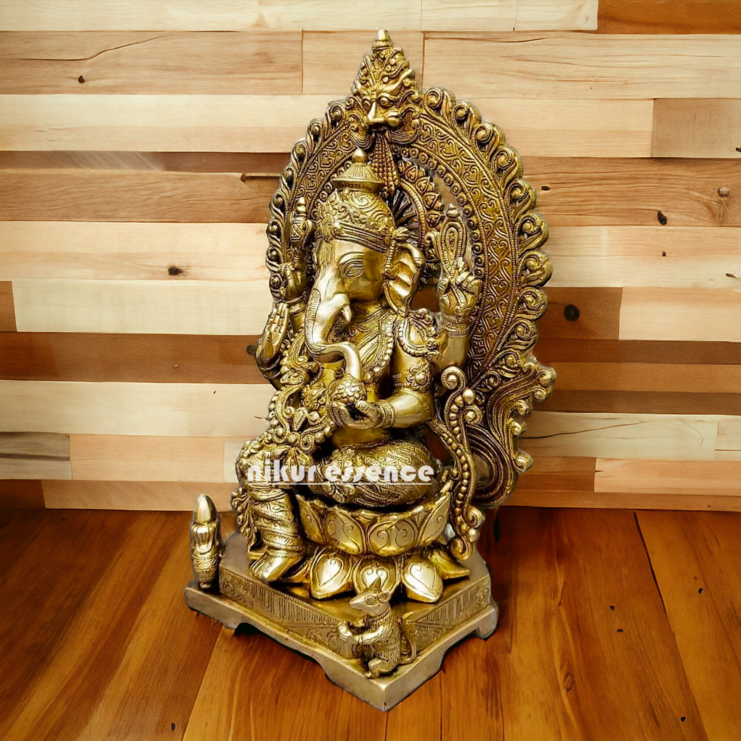 Solid brass Ganesha Sitting on Lotus statue - 18 Inches Nikuressence
