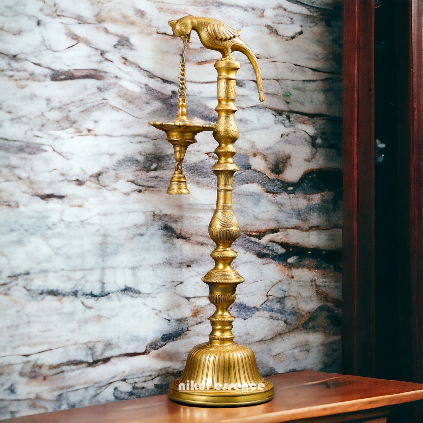 Big Peacock Diya Lamp with Bell Solid Brass - 40 inch Nikuressence