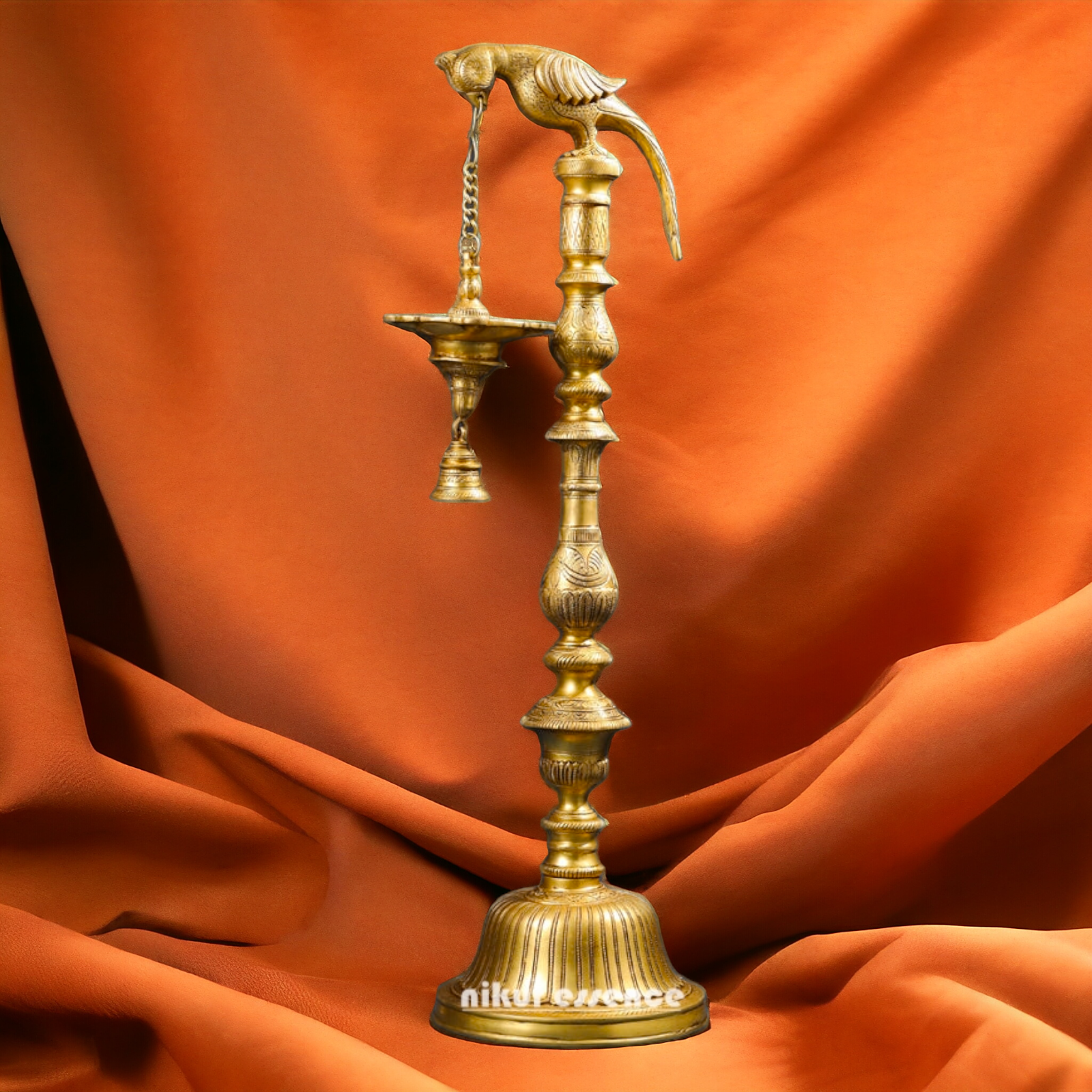 Big Peacock Diya Lamp with Bell Solid Brass - 40 inch Nikuressence