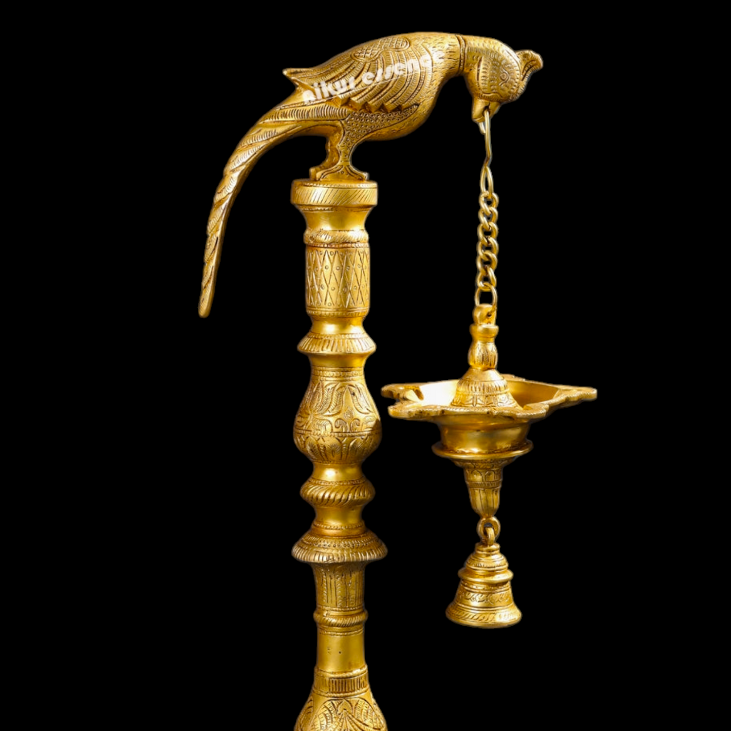 Big Peacock Diya Lamp with Bell Solid Brass - 40 inch Nikuressence
